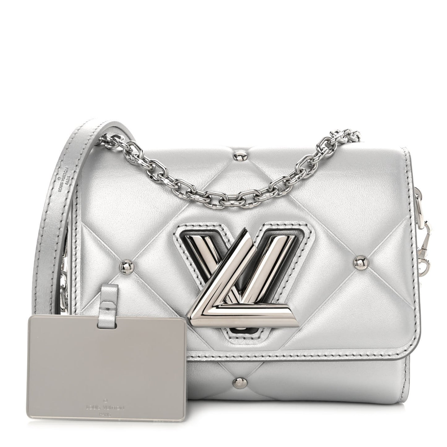 Metallic Calfskin Pillow Twist Shoulder Bag PM Silver