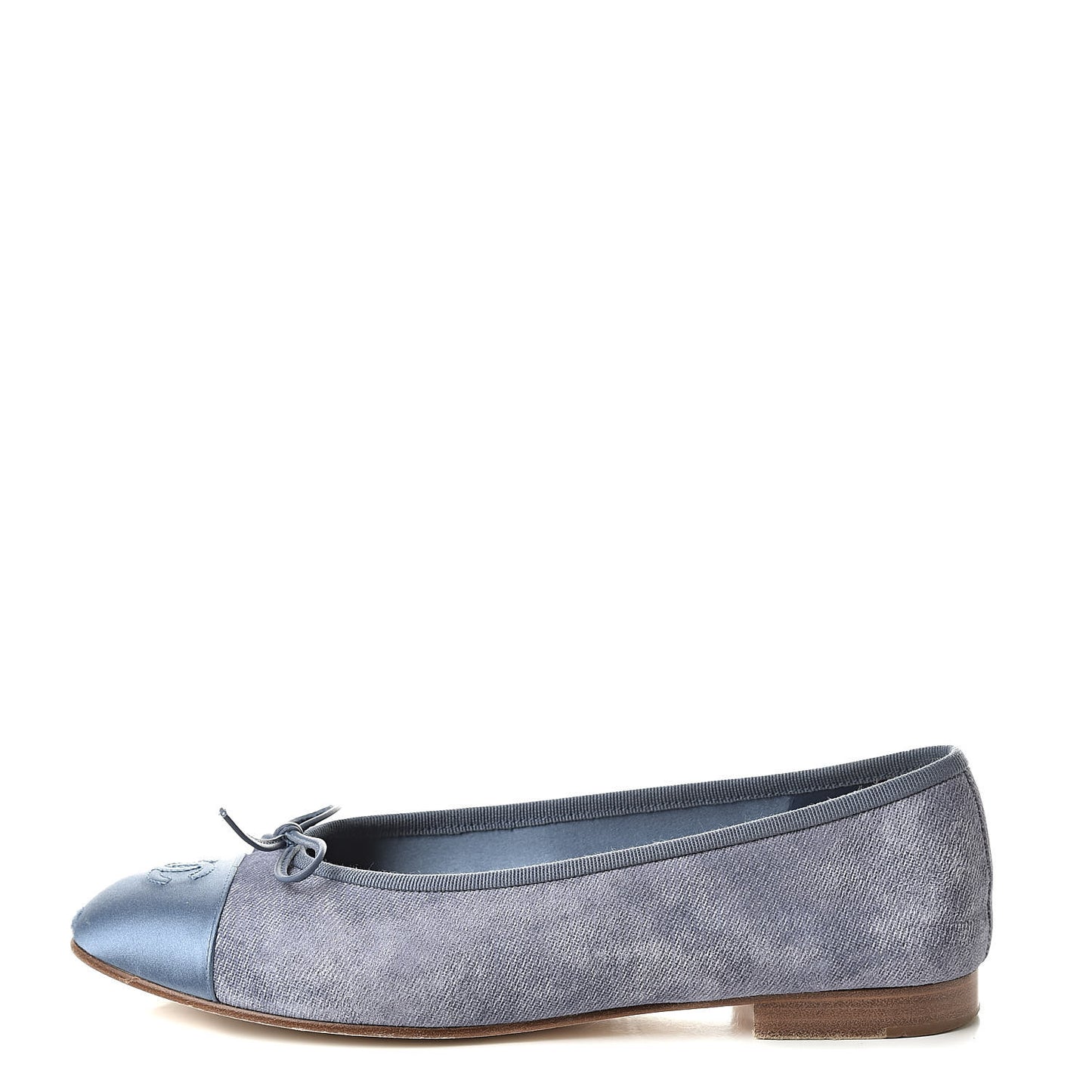 Satin Denim Goatskin CC Cap Toe Ballerina Flats 39.5 Blue