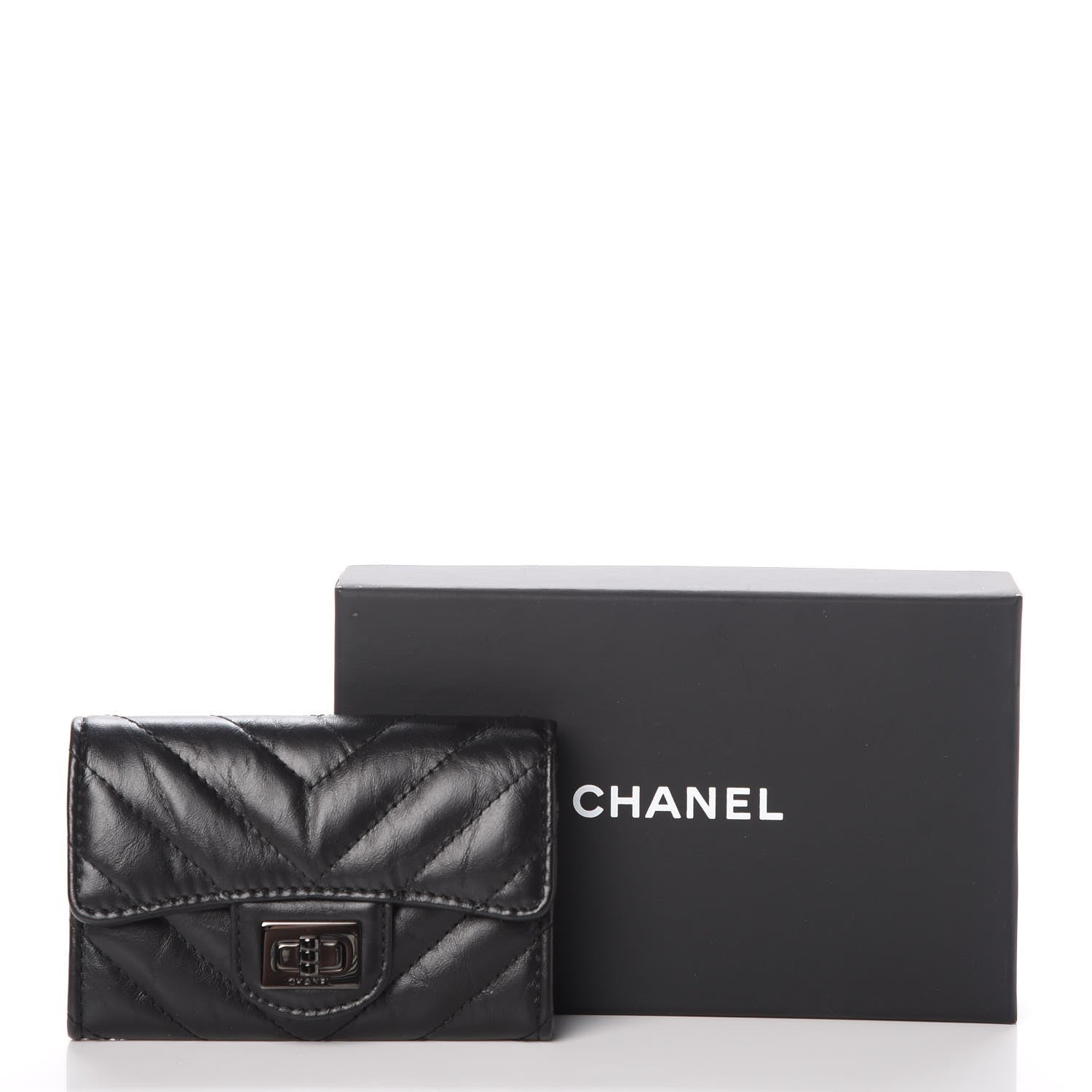 Chanel Aged Calfskin Chevron Reissue Card Holder Wallet So Black 9 of 9