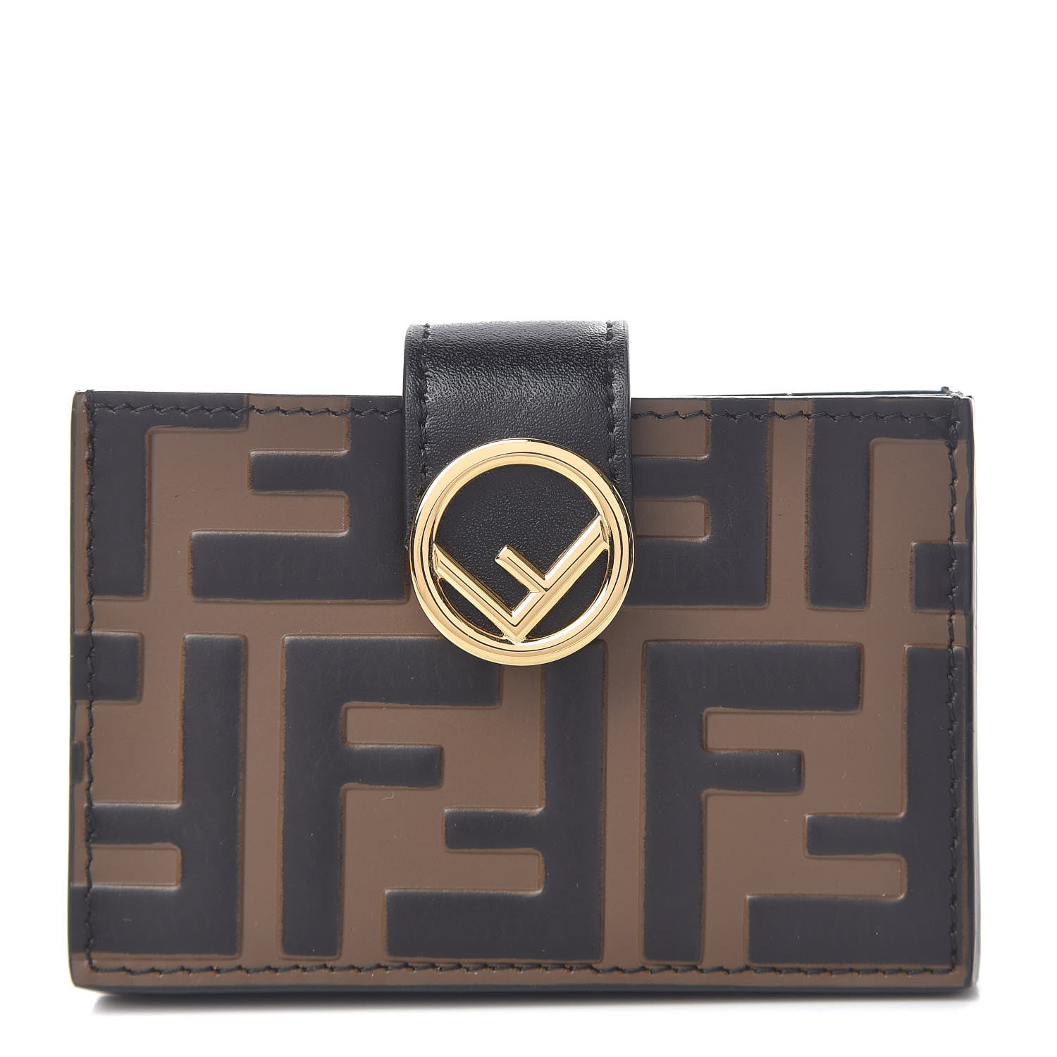 Fendi Vitello Liberty F is Fendi Bi-Color FF 1974 Embossed Gusseted Card Holder Maya Black 1 of 8