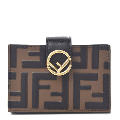 Fendi Vitello Liberty F is Fendi Bi-Color FF 1974 Embossed Gusseted Card Holder Maya Black 1 of 8