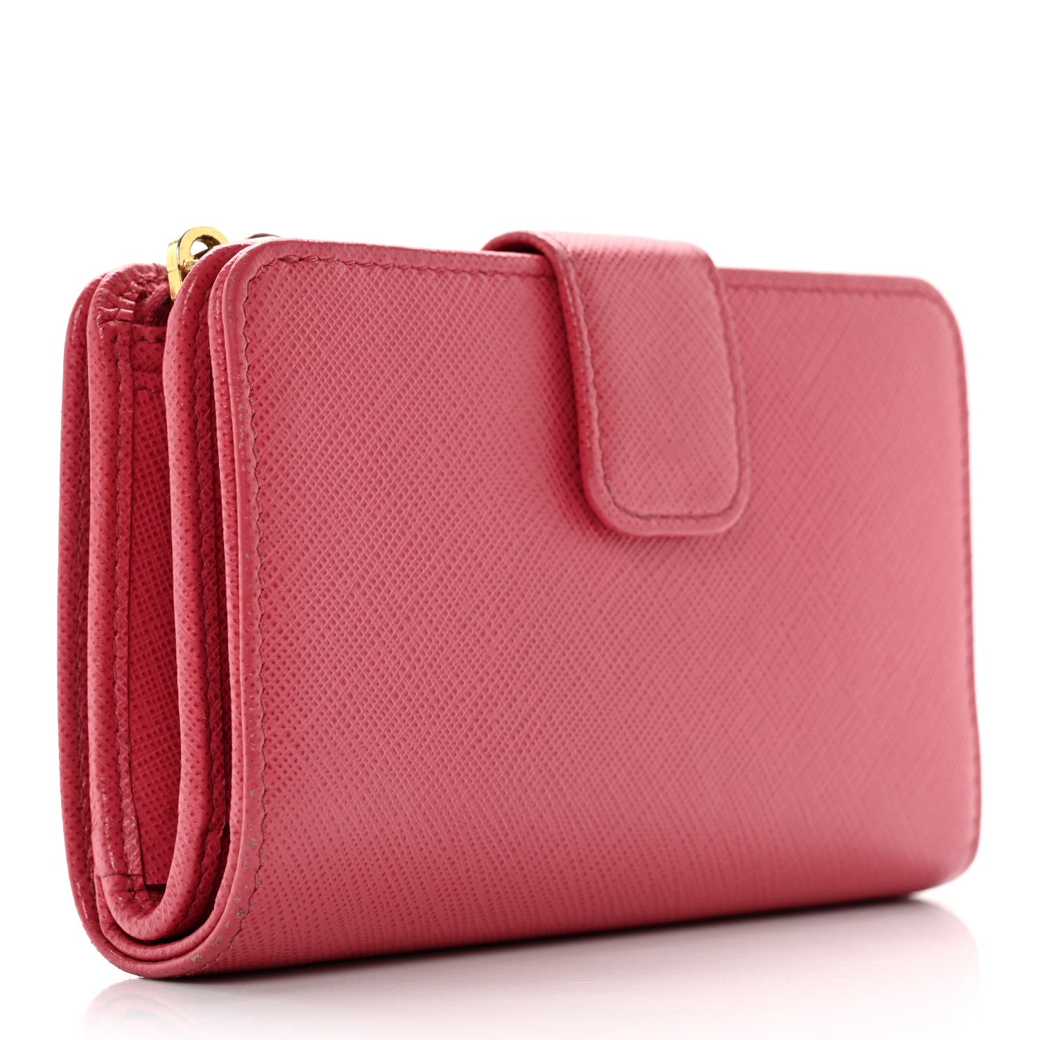Prada Saffiano Metal Compact Wallet Peonia 3 of 13