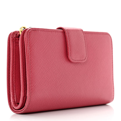 Prada Saffiano Metal Compact Wallet Peonia 3 of 13