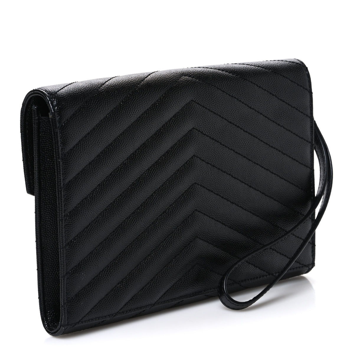 Saint Laurent Grain De Poudre Matelasse Chevron Monogram Envelope Clutch Black 3 of 7