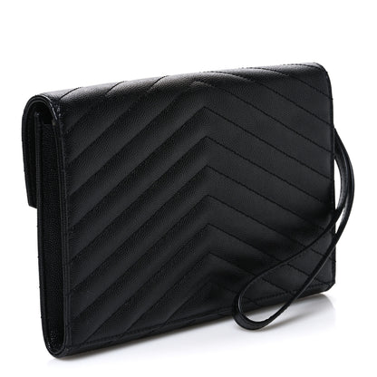 Saint Laurent Grain De Poudre Matelasse Chevron Monogram Envelope Clutch Black 3 of 7