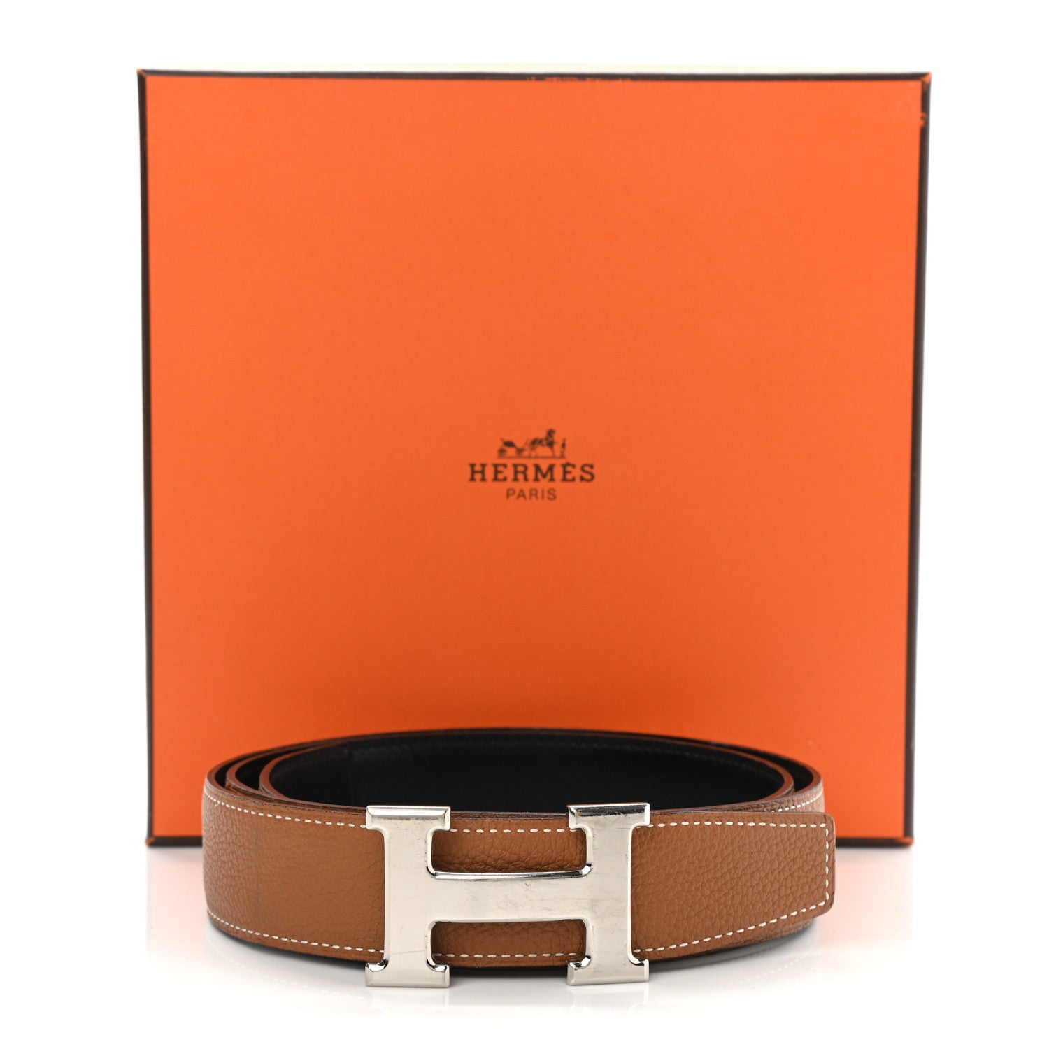 Hermes Box Togo 32mm H Belt 85 Black Gold 8 of 8