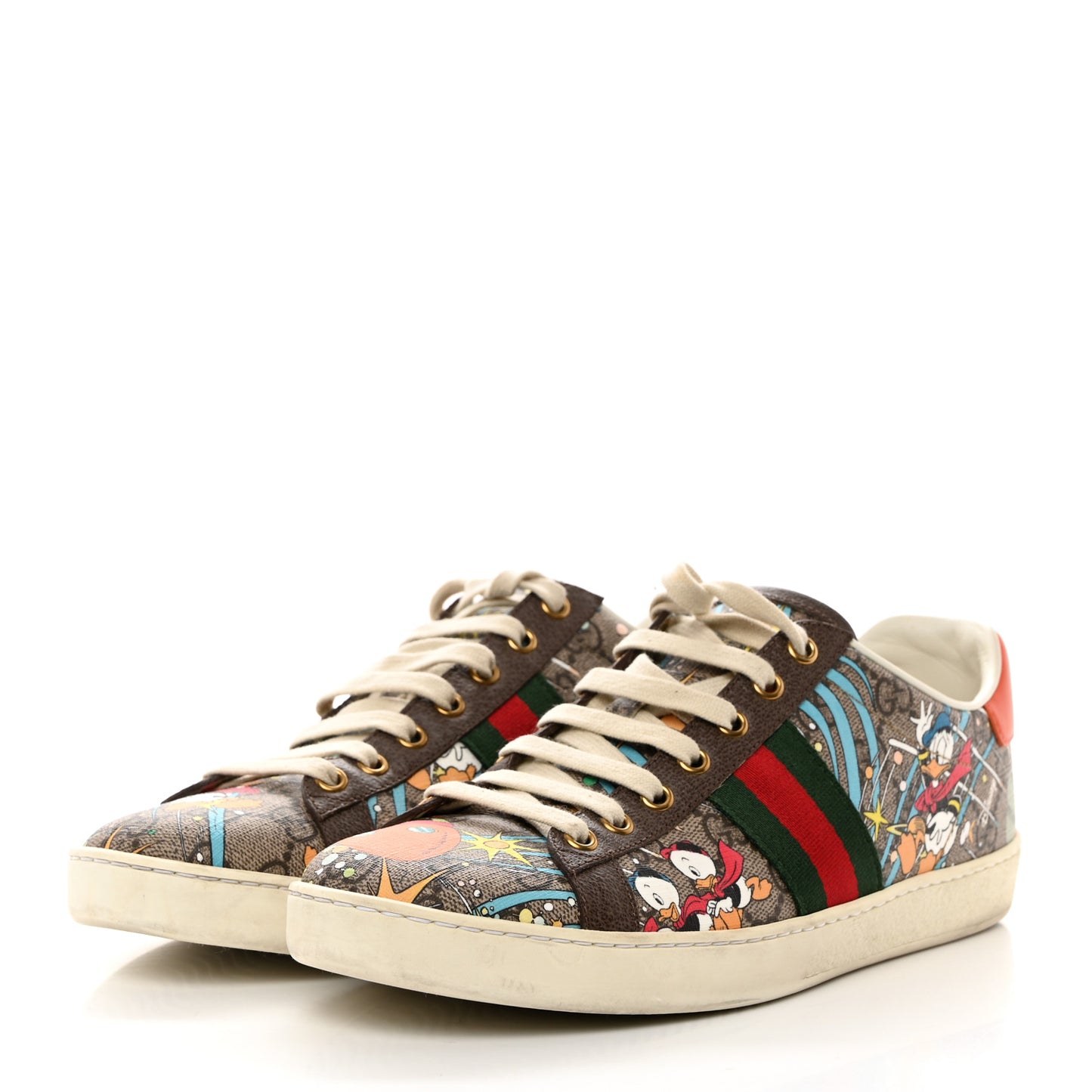 X DISNEY GG Supreme Monogram Web Donald Duck Womens Ace Sneakers 40 Beige New Acero Orange
