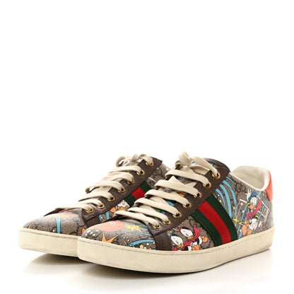 Gucci X DISNEY GG Supreme Monogram Web Donald Duck Womens Ace Sneakers 40 Beige New Acero Orange 3 of 8