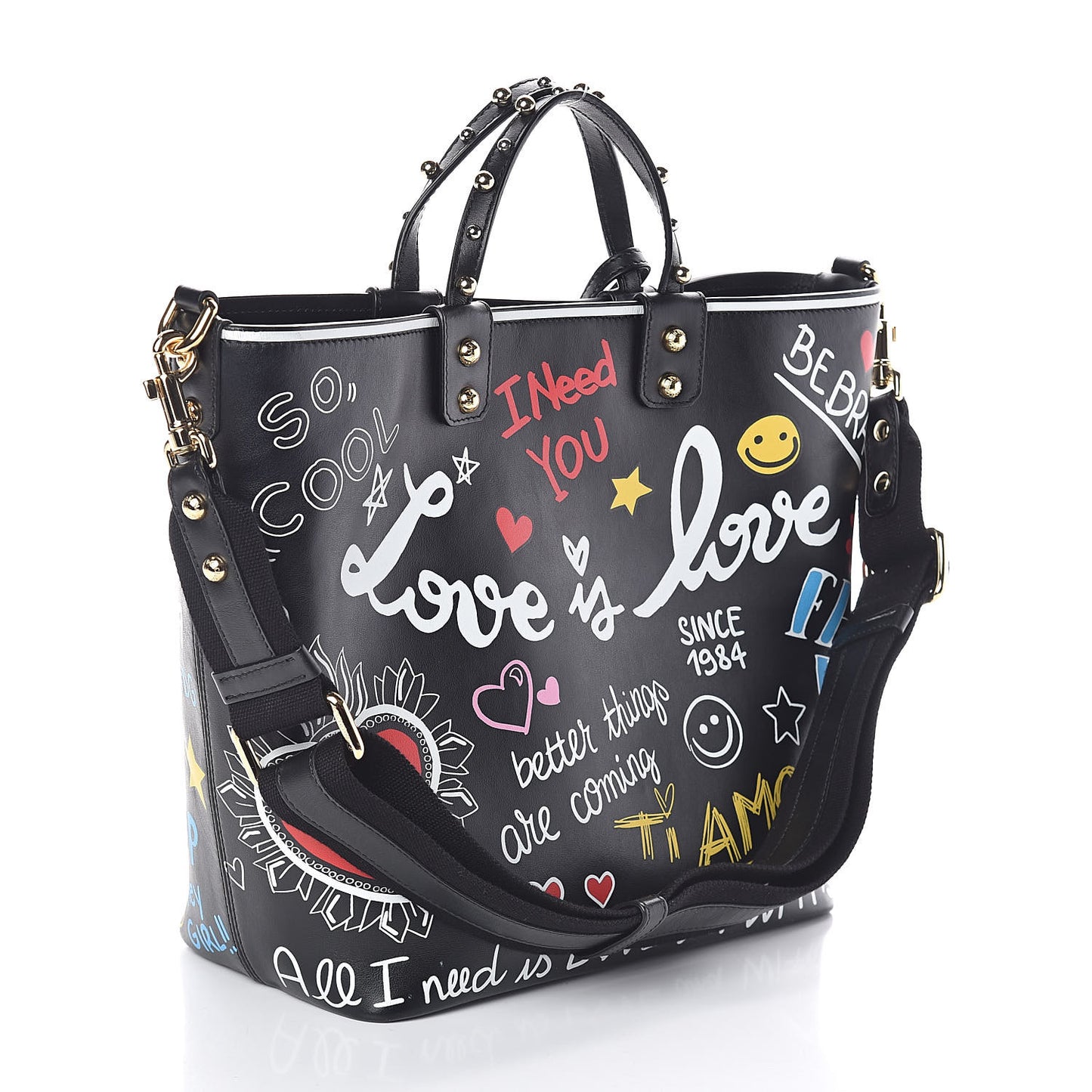 Calfskin Graffiti Printed Beatrice Tote Black