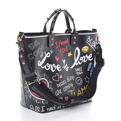 Dolce & Gabbana Calfskin Graffiti Printed Beatrice Tote Black 3 of 9