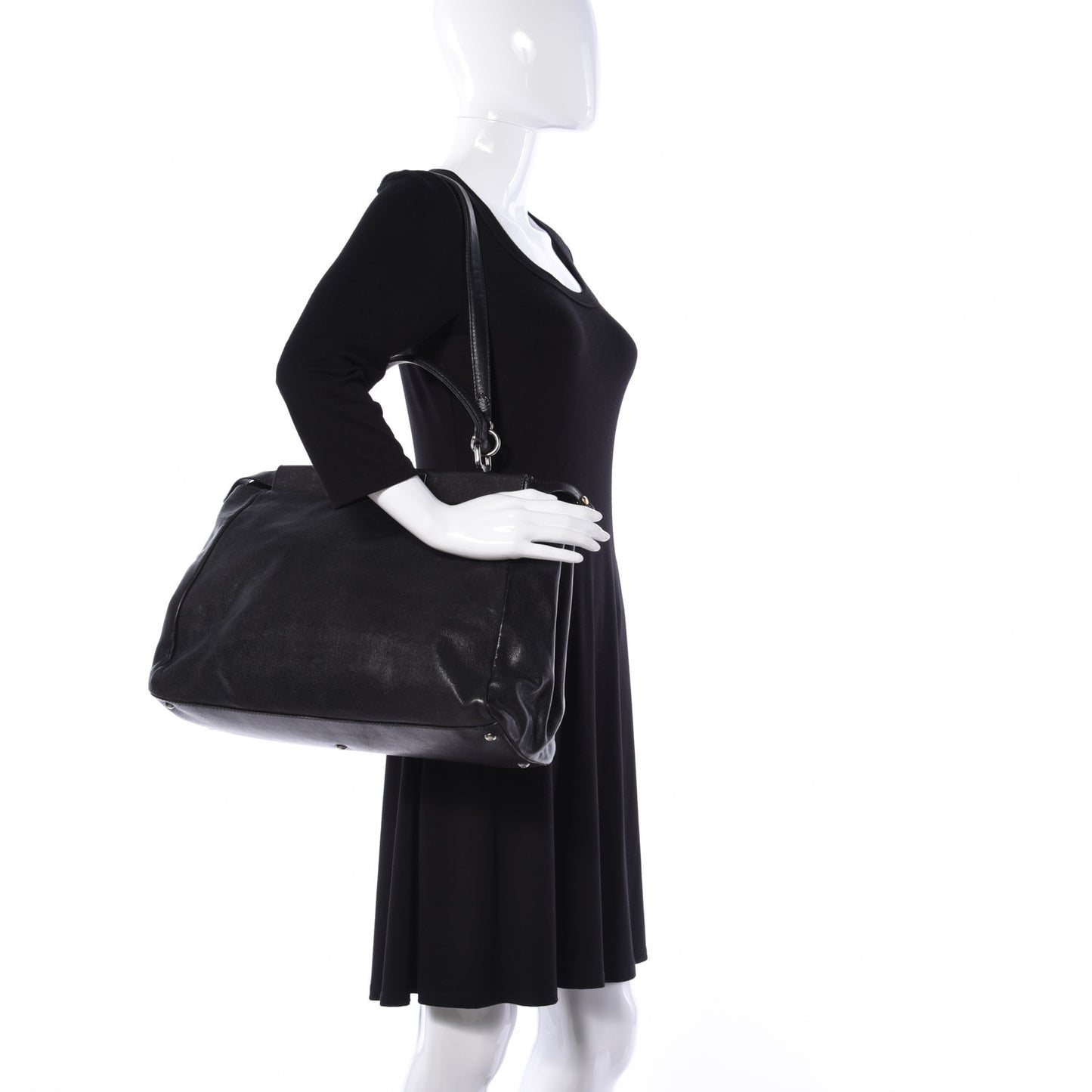 Goatskin Large Peekaboo Iconic Satchel Black