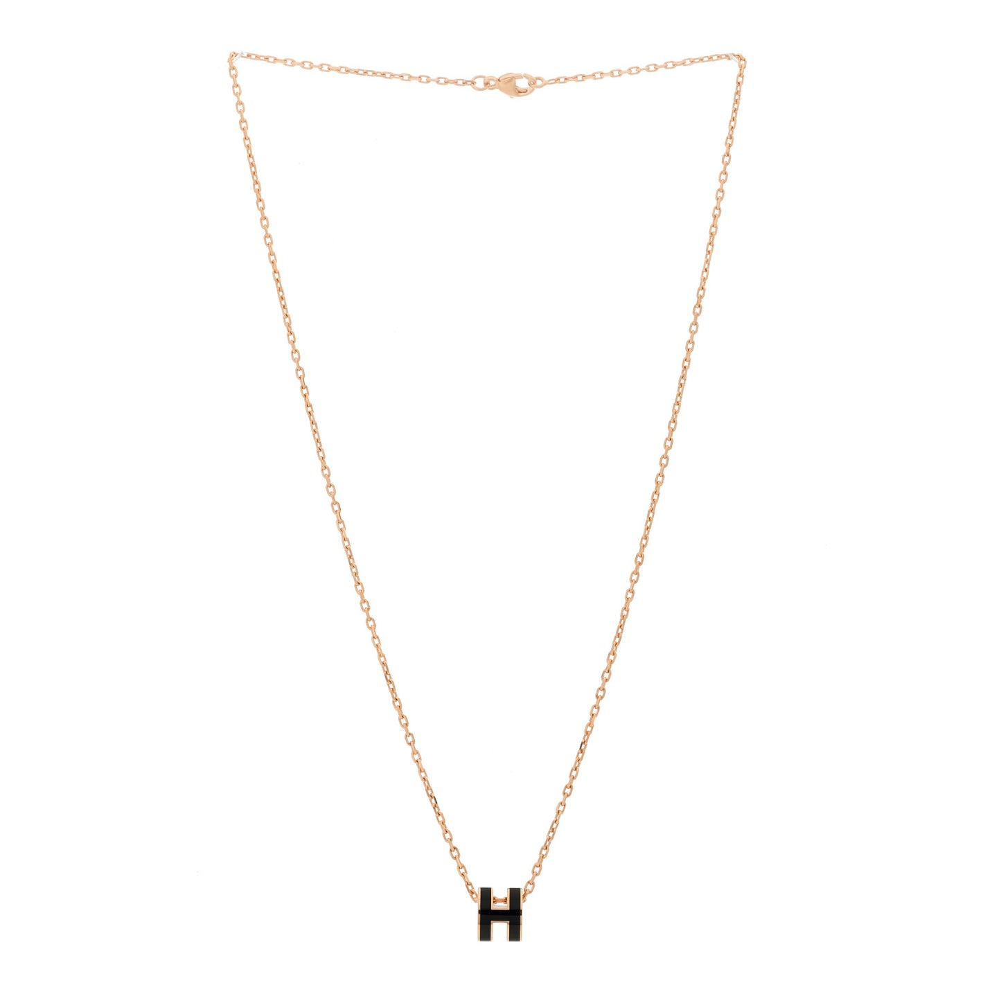 Lacquered Rose Gold Mini Pop H Pendant Necklace Black