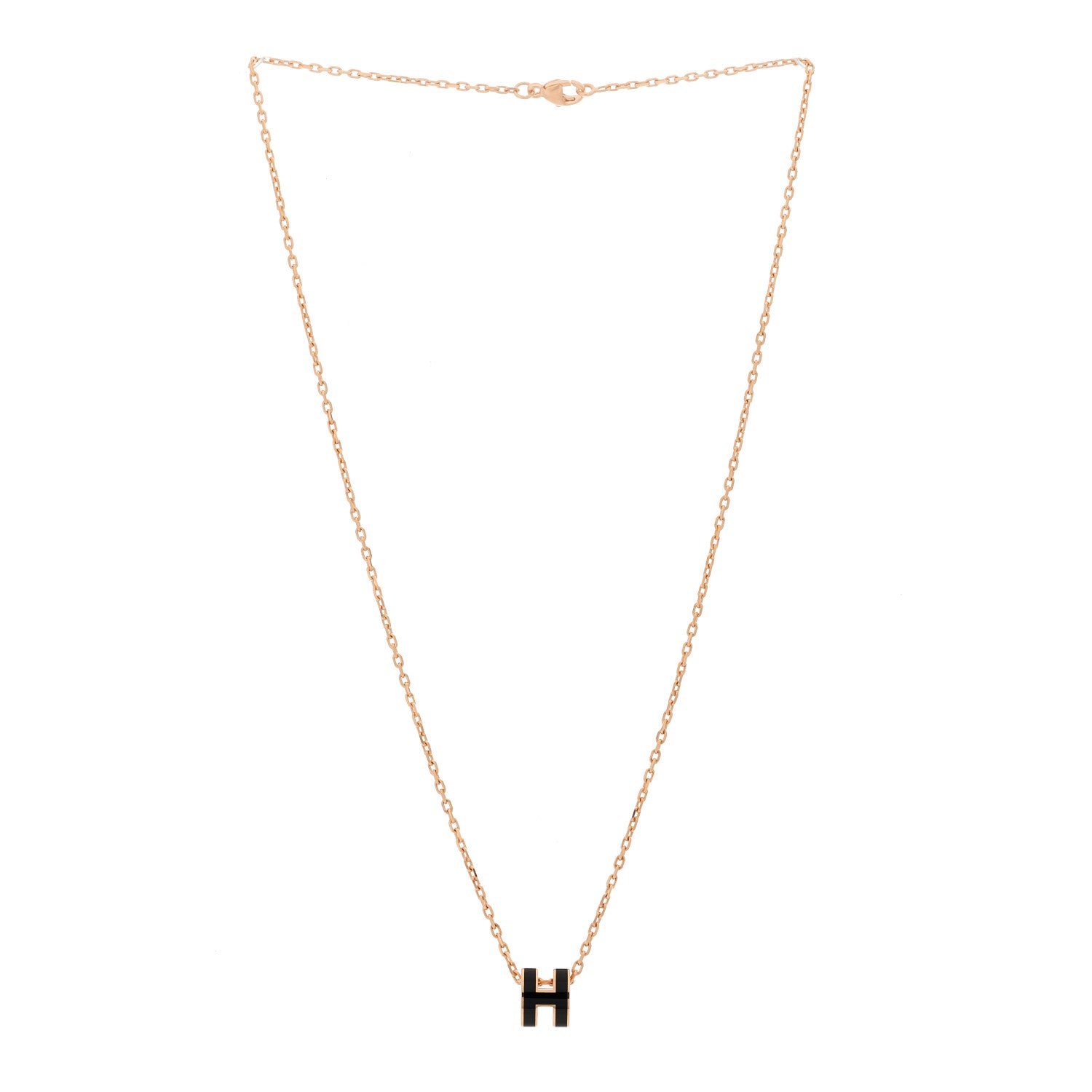 Hermes Lacquered Rose Gold Mini Pop H Pendant Necklace Black 3 of 6