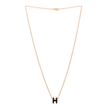 Hermes Lacquered Rose Gold Mini Pop H Pendant Necklace Black 3 of 6