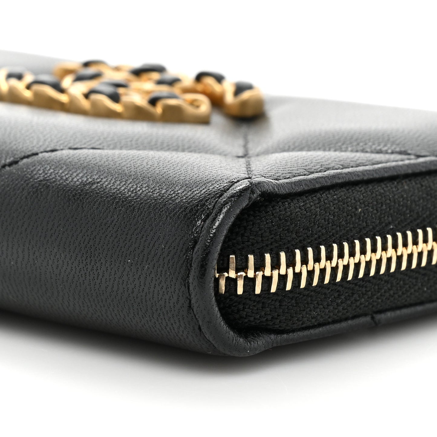 Lambskin Quilted Chanel 19 Zip Around Coin Purse Wallet Black