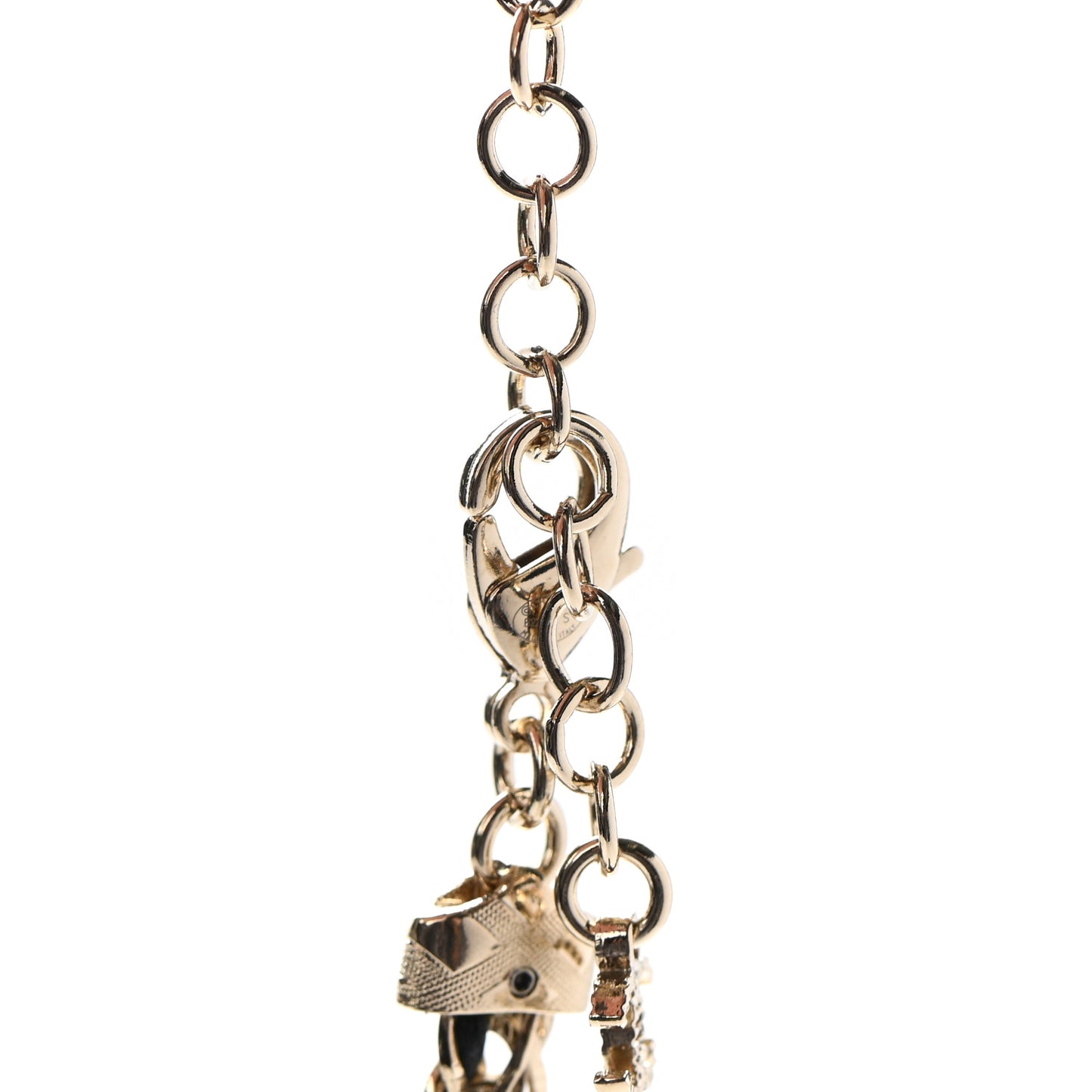 Metal Lambskin Crystal Chain CC Necklace Black Gold