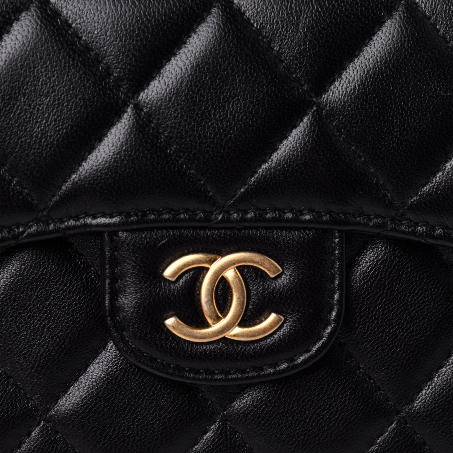 Lambskin Quilted Top Handle Flap Coin Purse With Chain Black