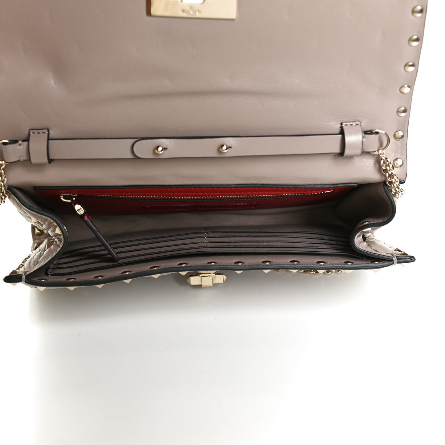 Lambskin Rockstud Spike Wallet on Chain Poudre