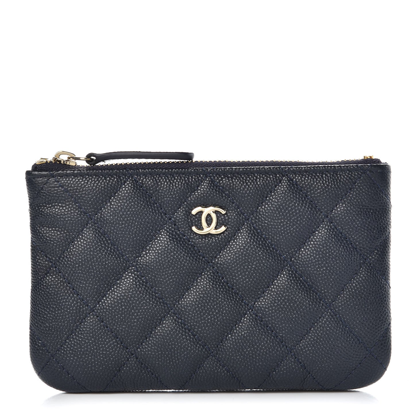 Metallic Caviar Quilted Small Cosmetic Case Dark Blue