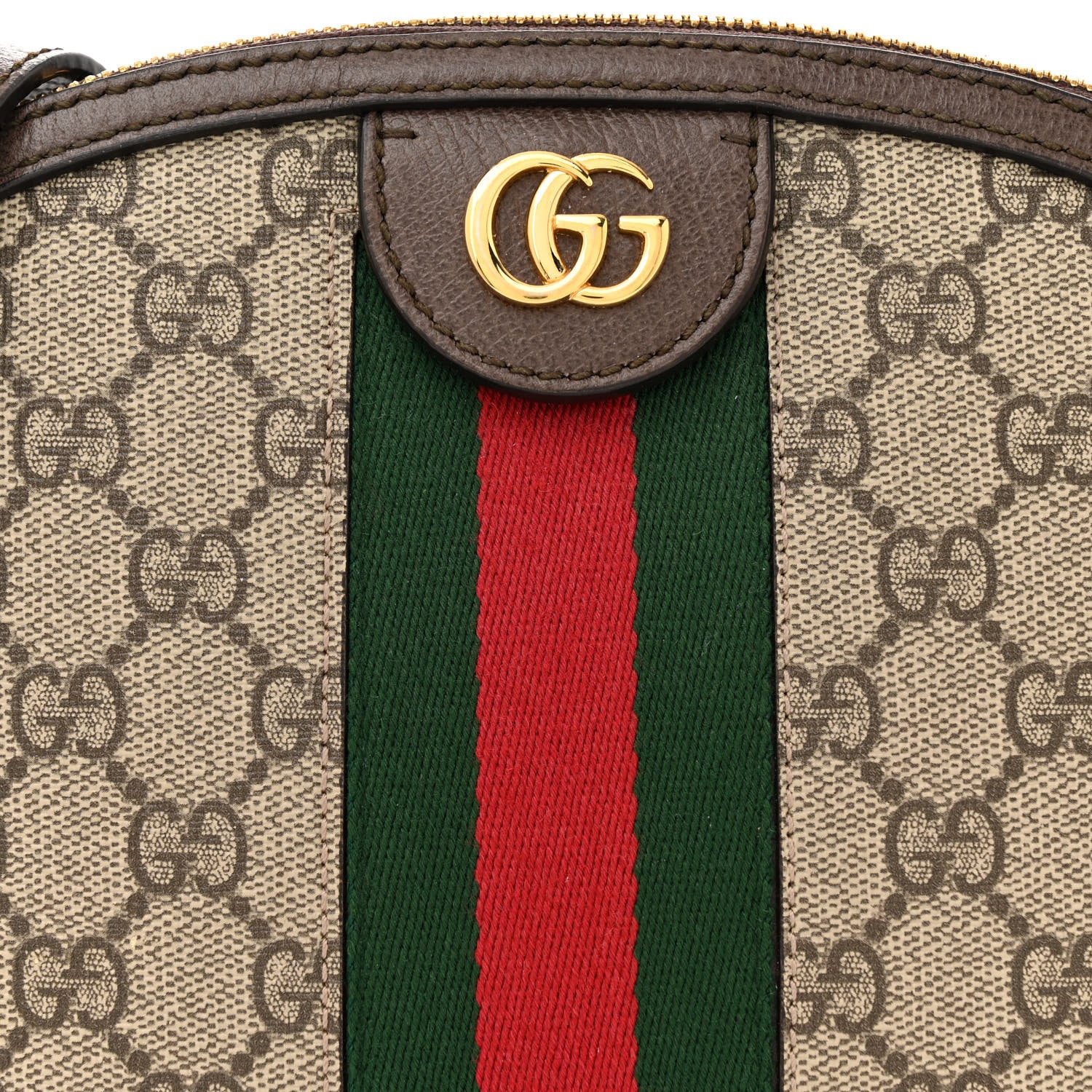 Gucci GG Supreme Monogram Textured Dollar Calfskin Web Small Ophidia Dome Shoulder Bag Beige Ebony New Acero 8 of 11
