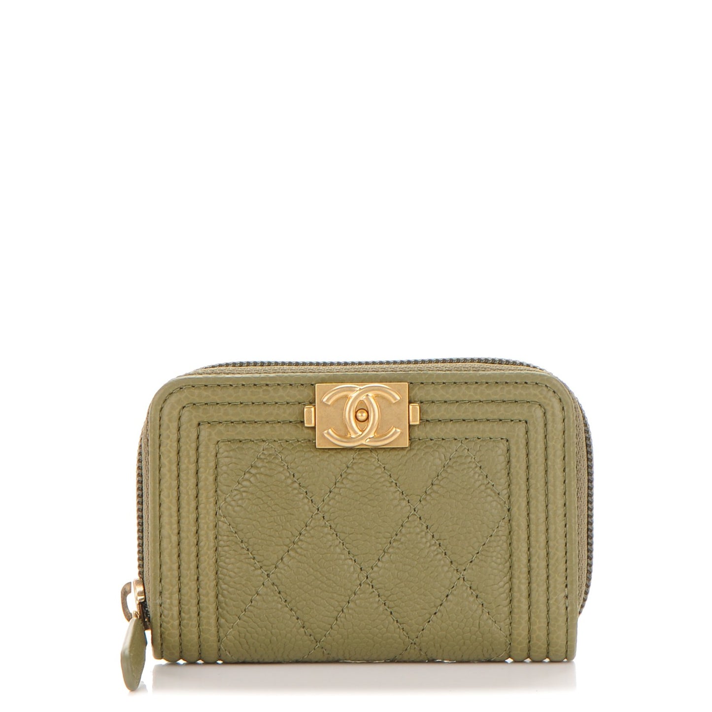 Caviar Quilted Boy Zip Around Coin Purse Wallet Green