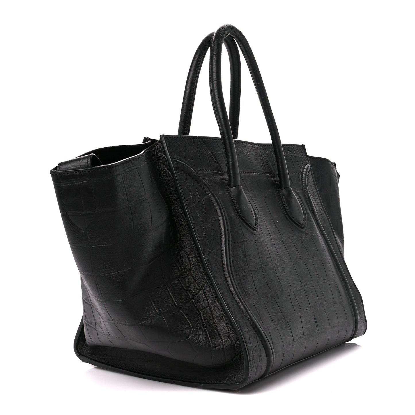 Crocodile Embossed Calfskin Medium Phantom Luggage Black