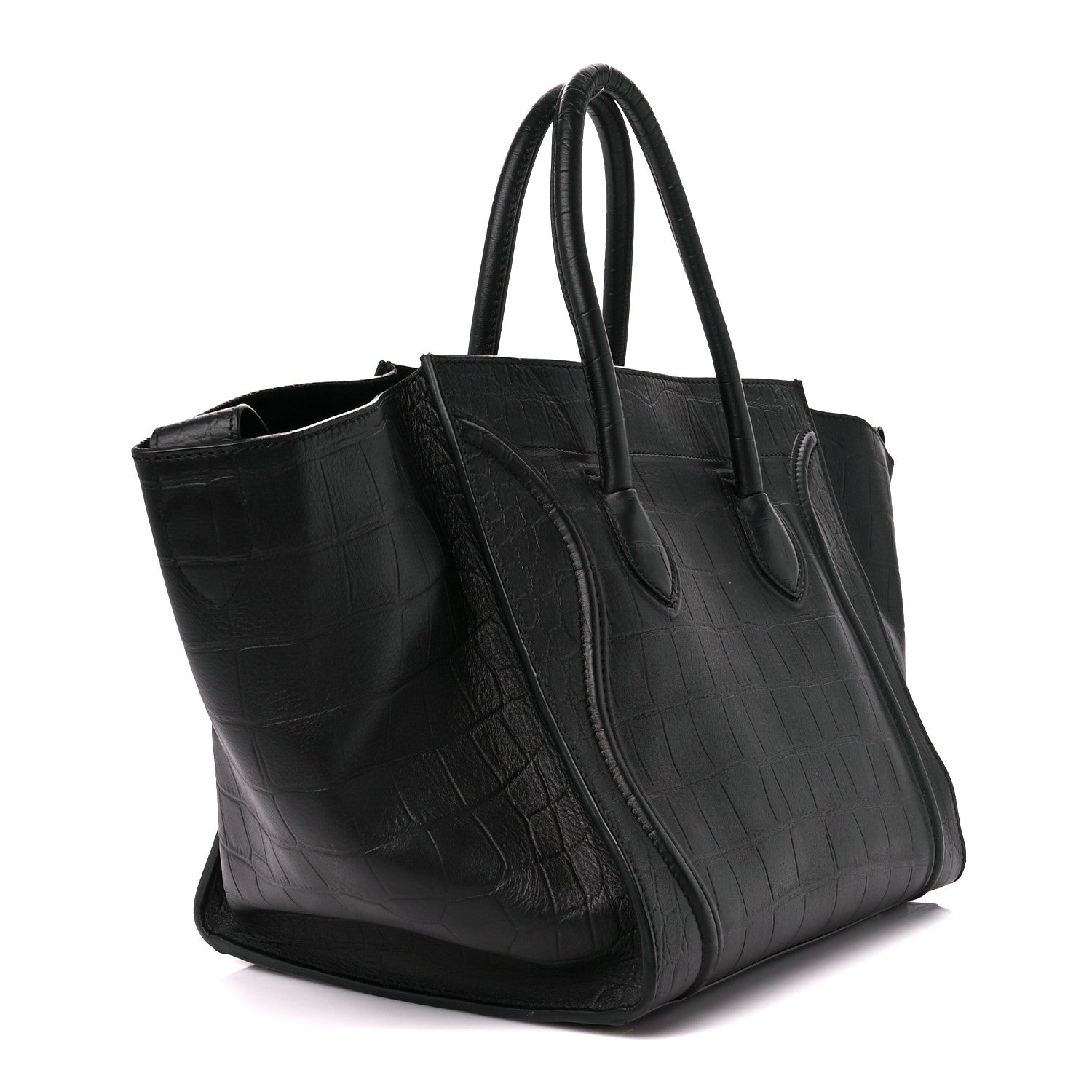 Celine Crocodile Embossed Calfskin Medium Phantom Luggage Black 3 of 10
