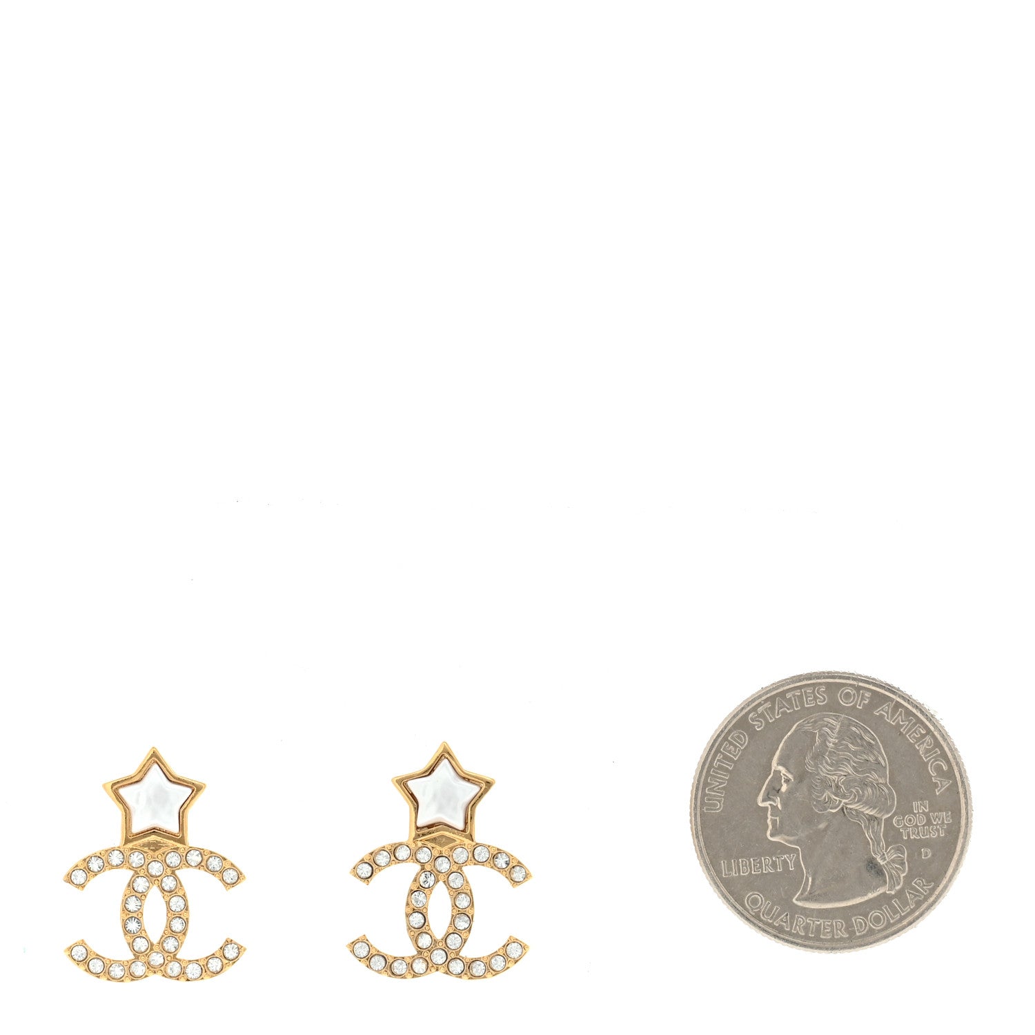 Chanel Metal Crystal Pearl CC Star Earrings Gold Pearly White 2 of 5