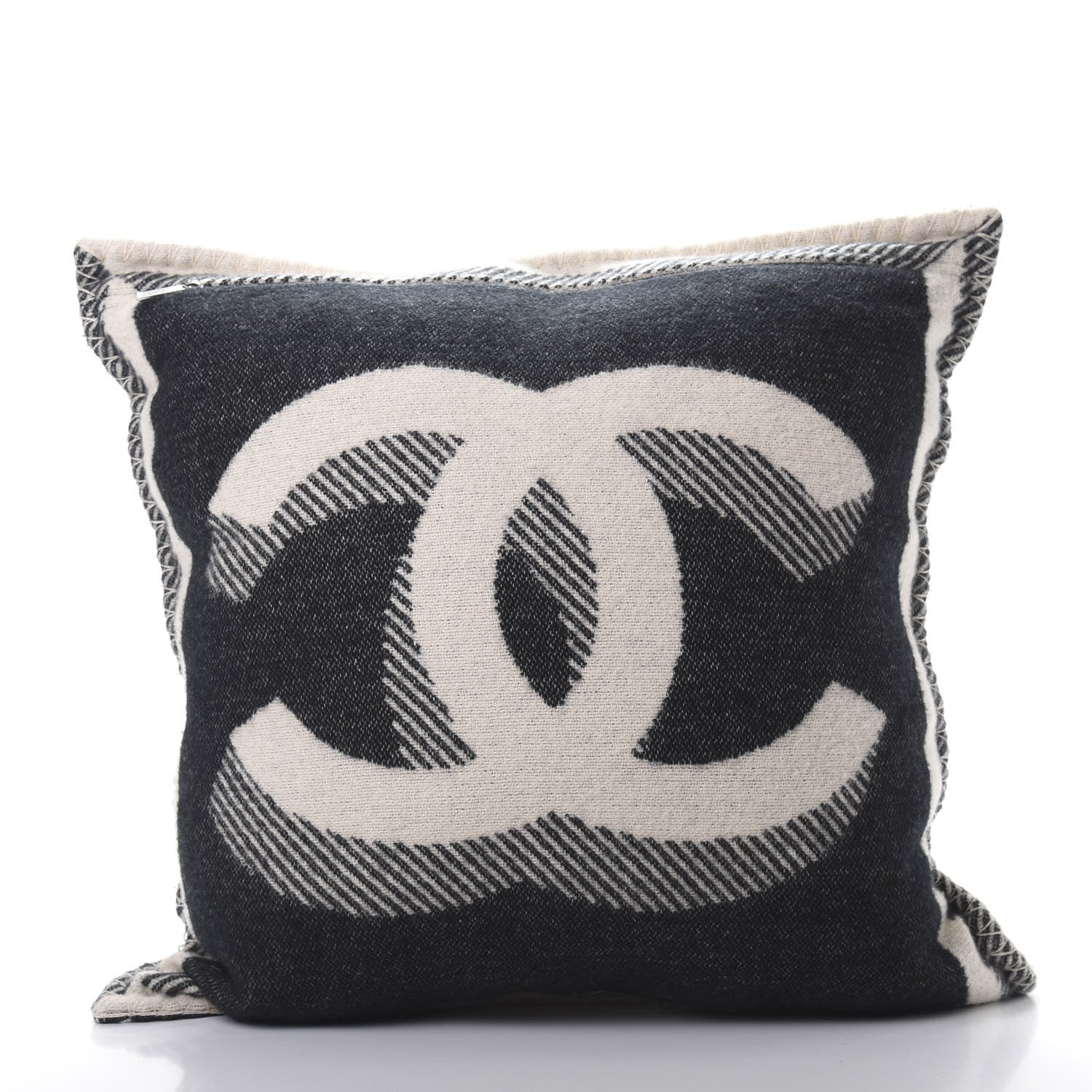 Chanel Merino Wool Cashmere CC Pillow Beige Black 2 of 3