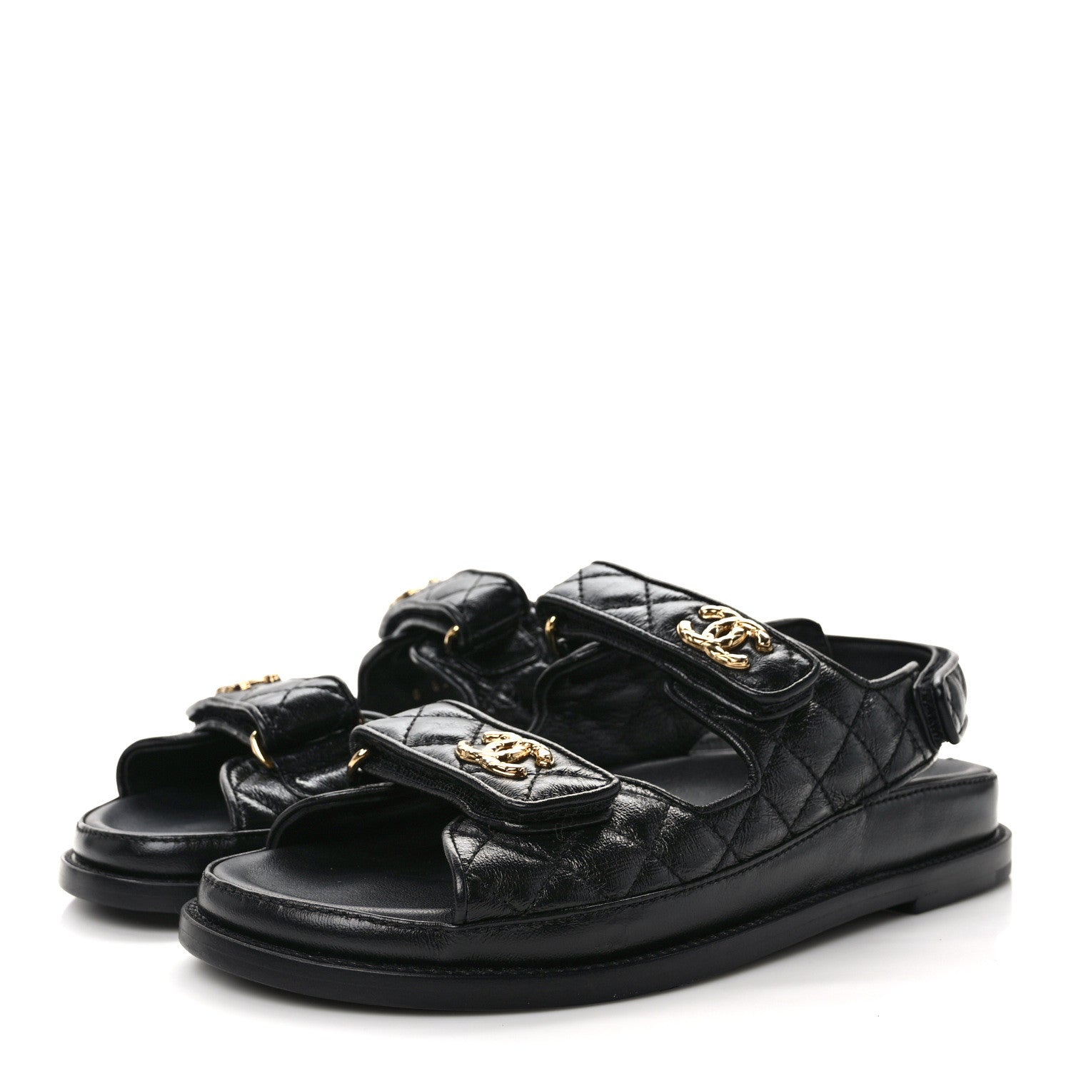 Chanel Lambskin Lambskin Quilted Velcro Dad Sandals 37 Black 3 of 8