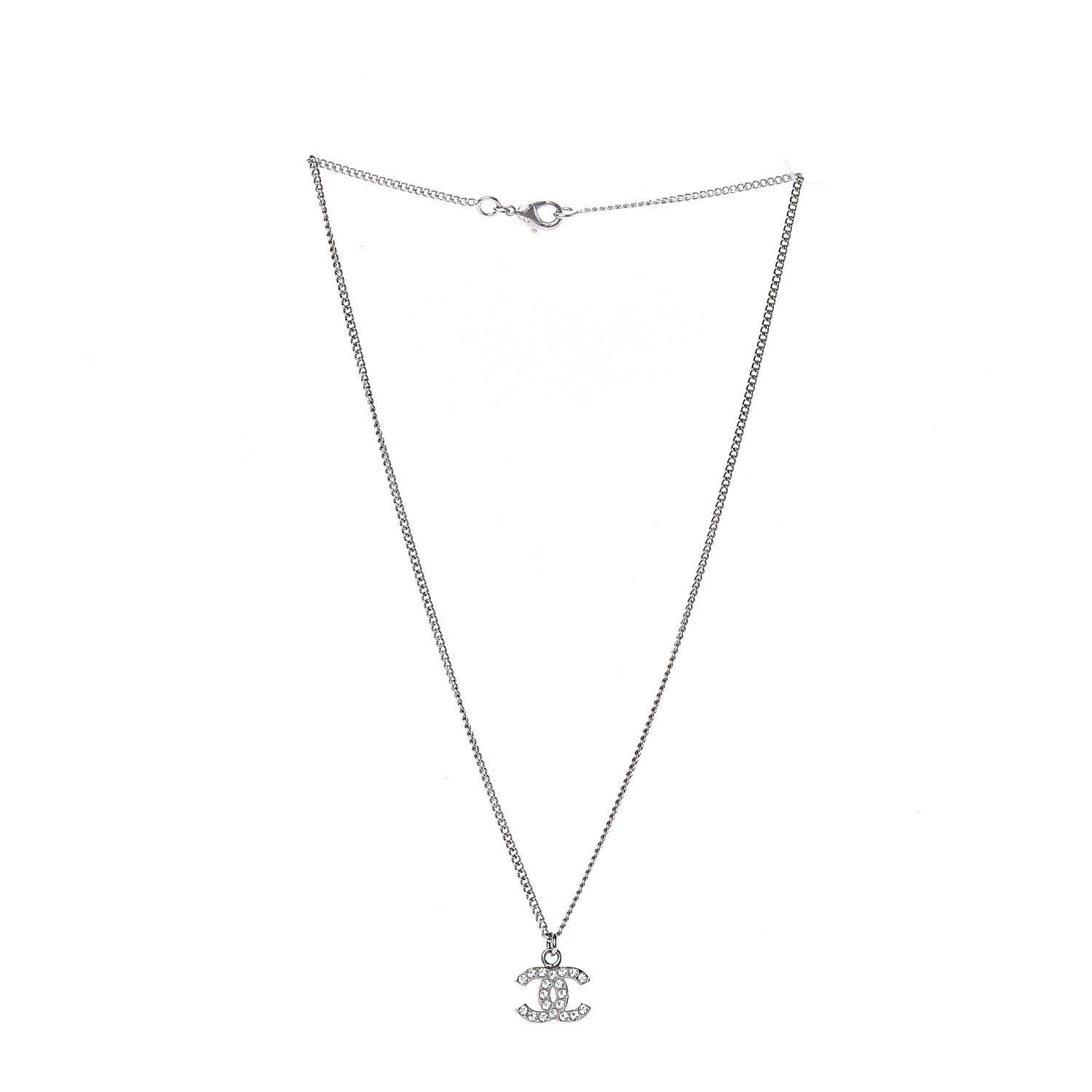 Chanel Crystal CC Necklace Silver 2 of 3