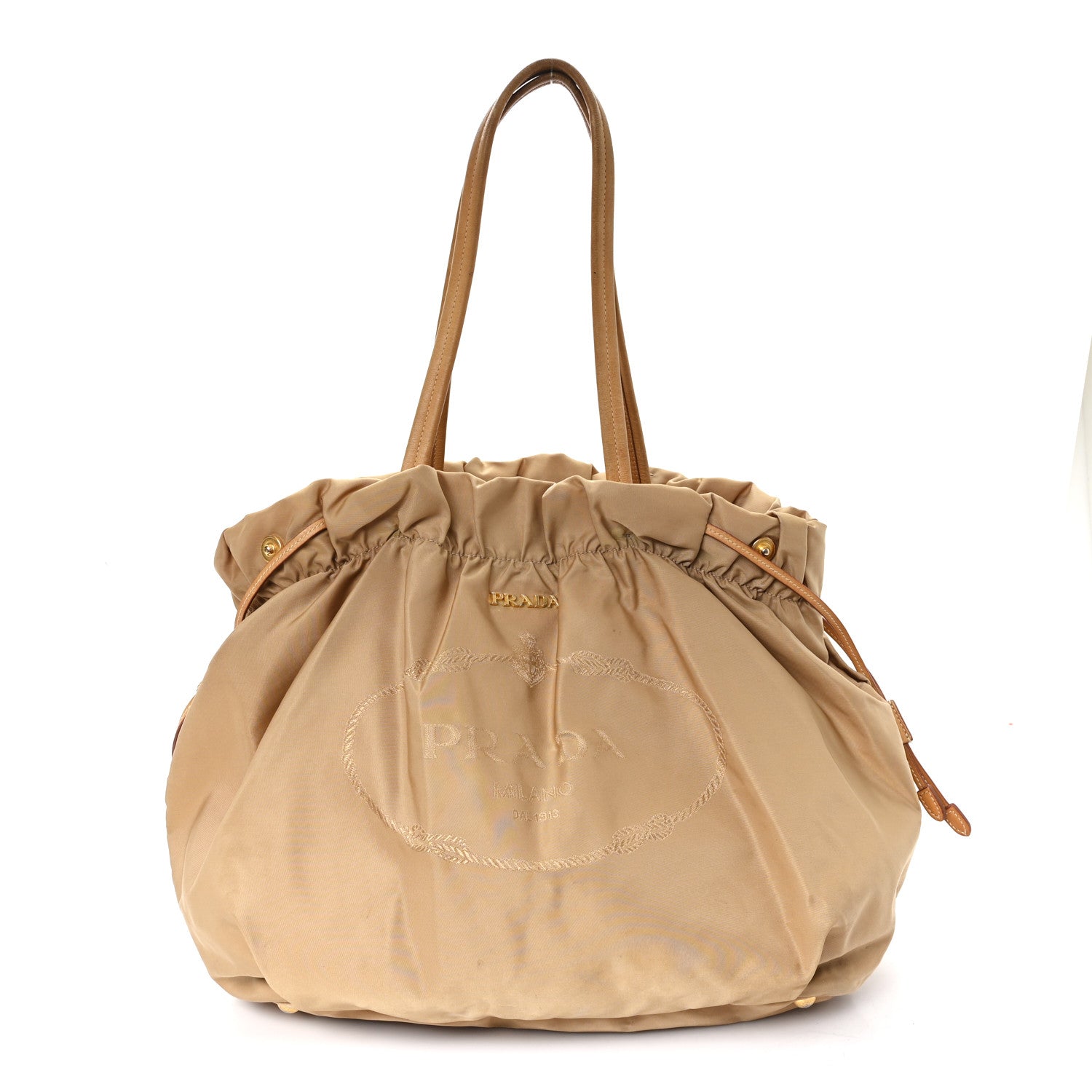 Prada Nylon Jacquard Logo Drawstring Tote Sesamo 1 of 11