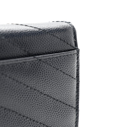 Saint Laurent Grain De Poudre Matelasse Chevron Small Monogram Passport Case Deep Marine 7 of 7