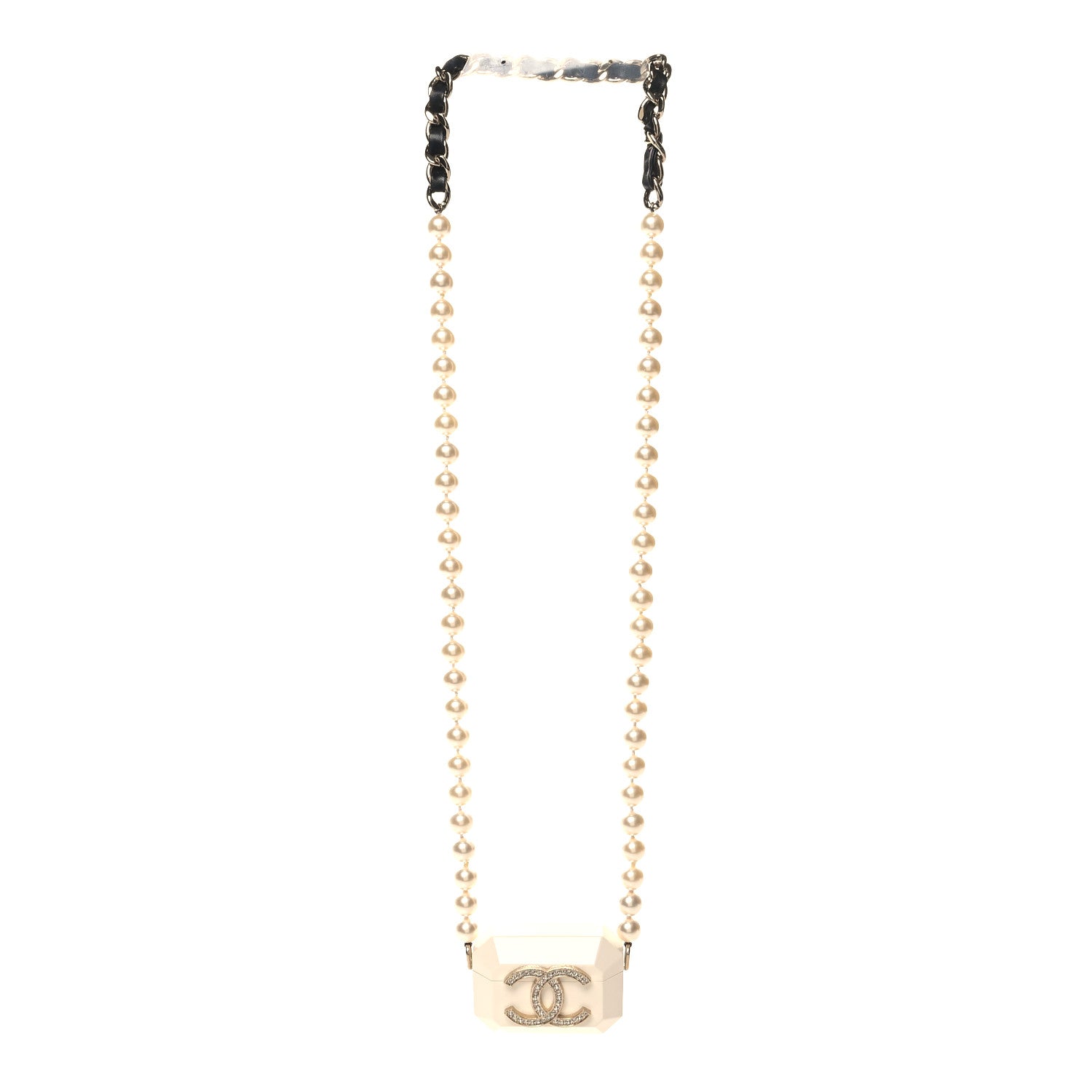 Chanel Resin Crystal Pearl Airpod Pro Case Necklace Gold White Pearly Black 3 of 5