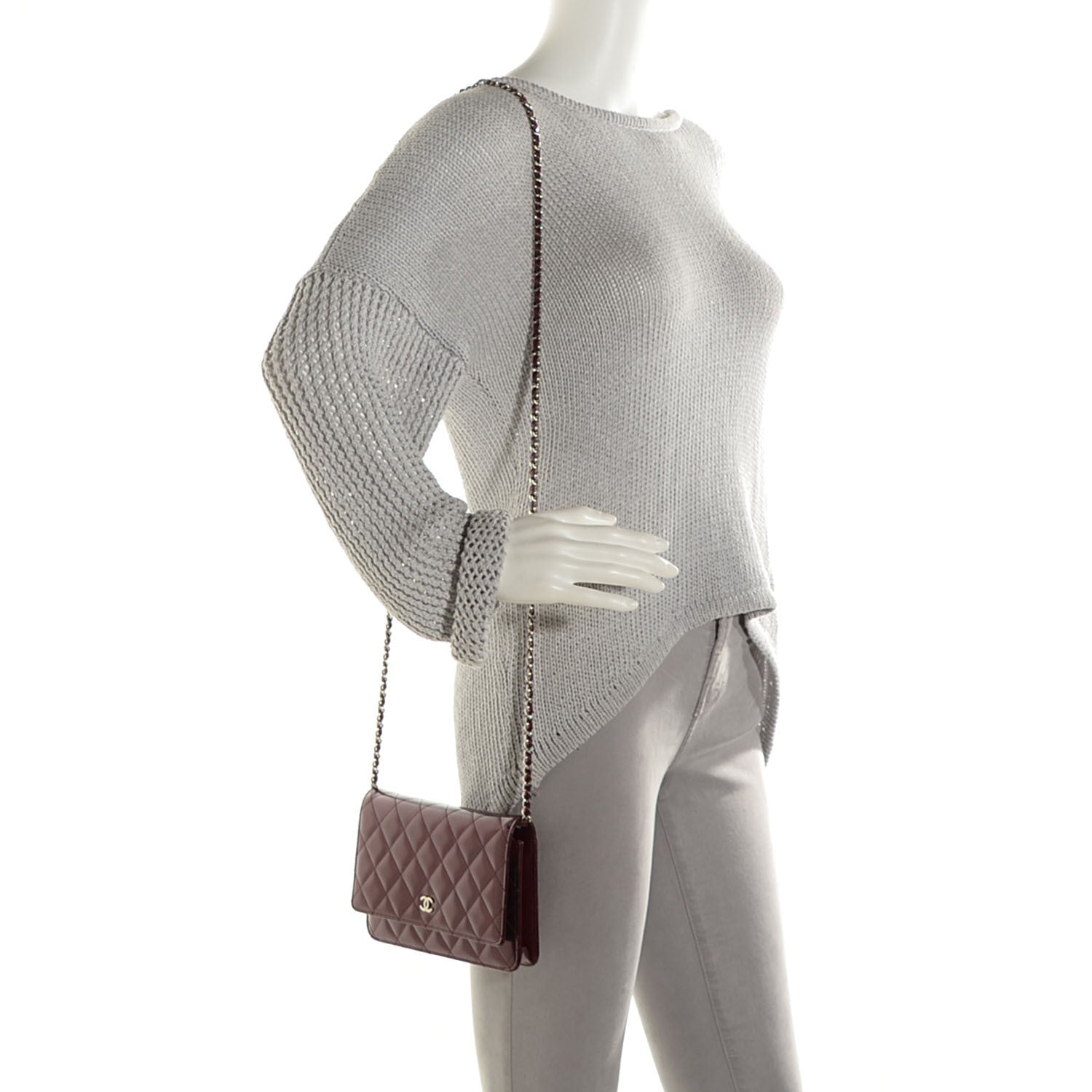 Chanel Striated Patent Quilted Wallet on Chain WOC Bordeaux 2 of 9