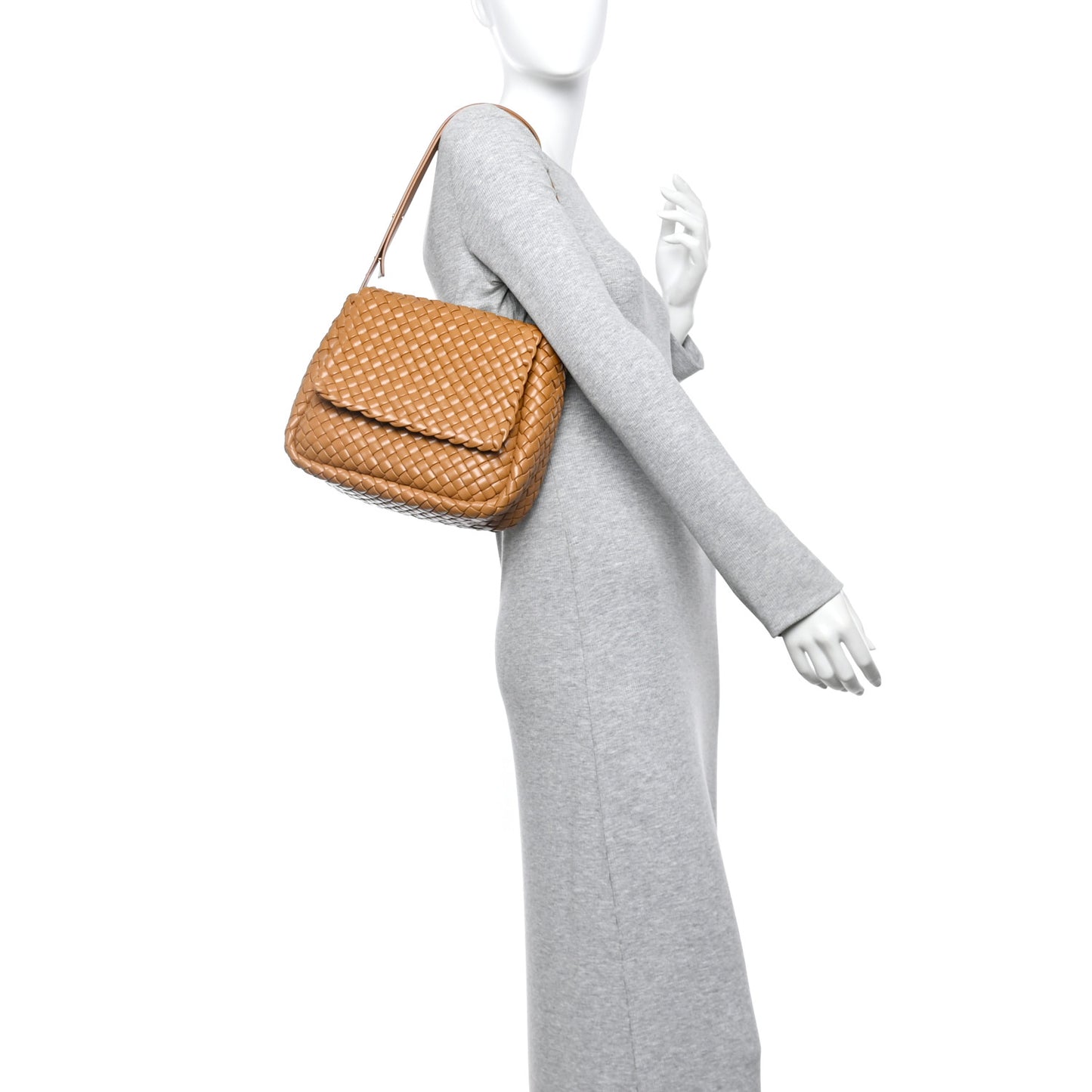Nappa Intreccicio Padded Small Cobble Shoulder Bag Caramel