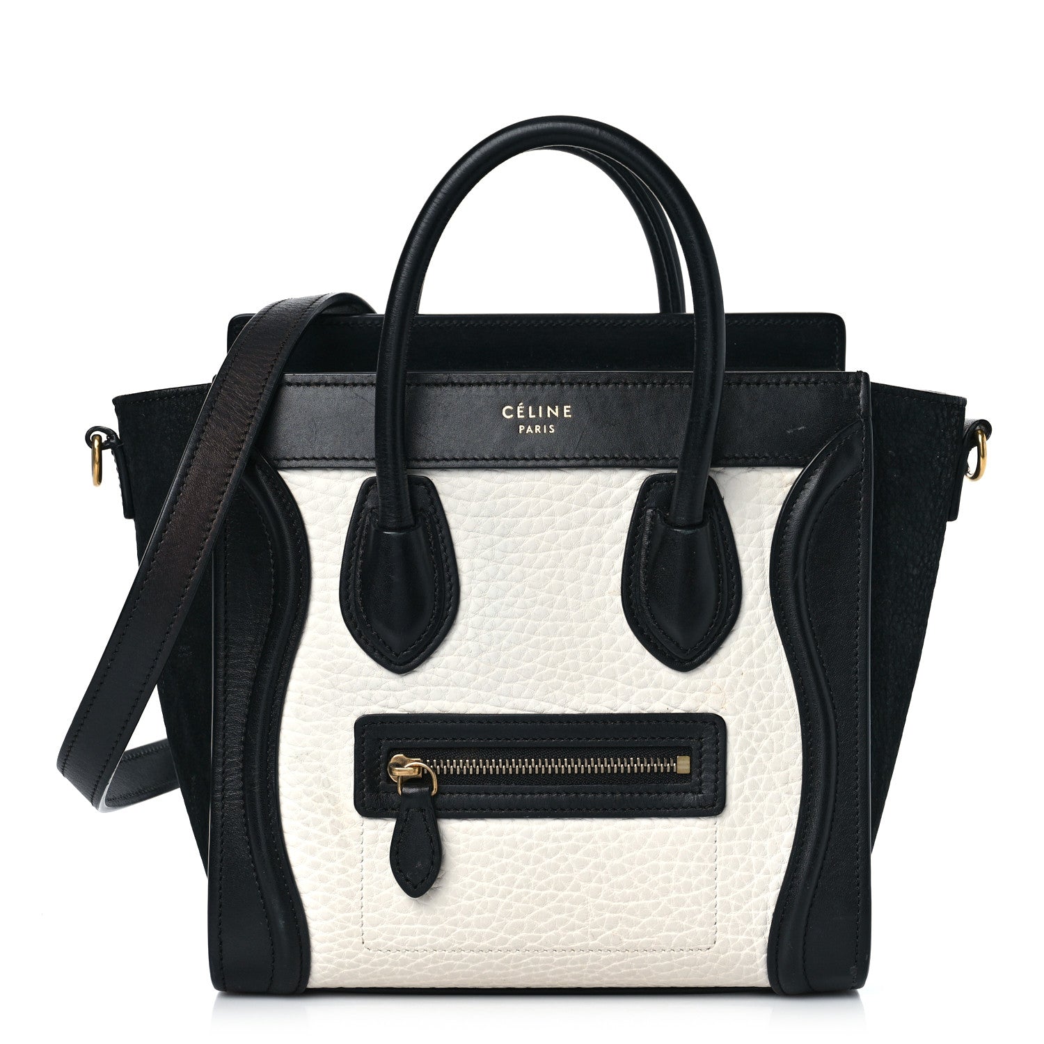 Celine Bullhide Calfskin Nubuck Bi-Color Nano Luggage Black White 1 of 11