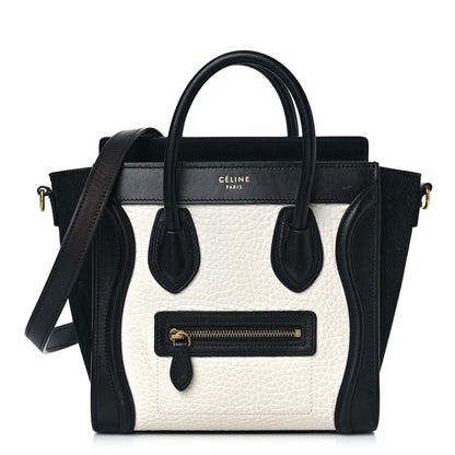 Celine Bullhide Calfskin Nubuck Bi-Color Nano Luggage Black White 1 of 11