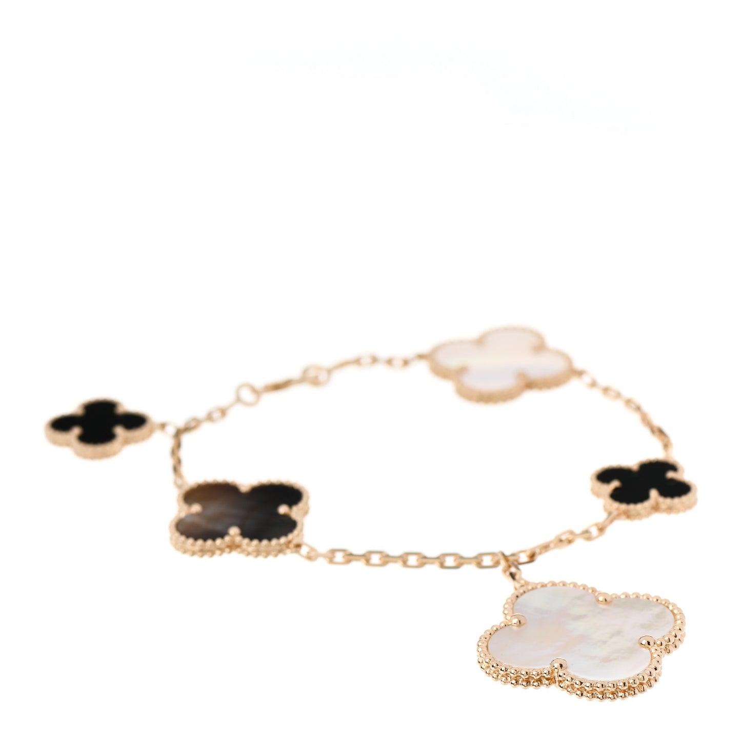 18K Yellow Gold Grey Mother of Pearl Black Onyx 5 Motifs Magic Alhambra Bracelet