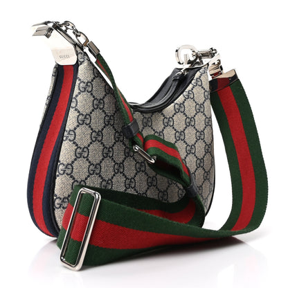 Gucci GG Supreme Monogram Textured Calfskin Web Small Attache Shoulder Bag Beige Blue 3 of 10