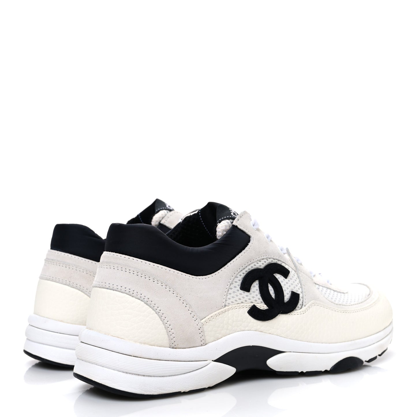 Mesh Suede Calfskin Grained Calfskin Womens CC Sneakers 40 White Black