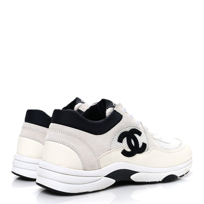Chanel Mesh Suede Calfskin Grained Calfskin Womens CC Sneakers 40 White Black 5 of 11