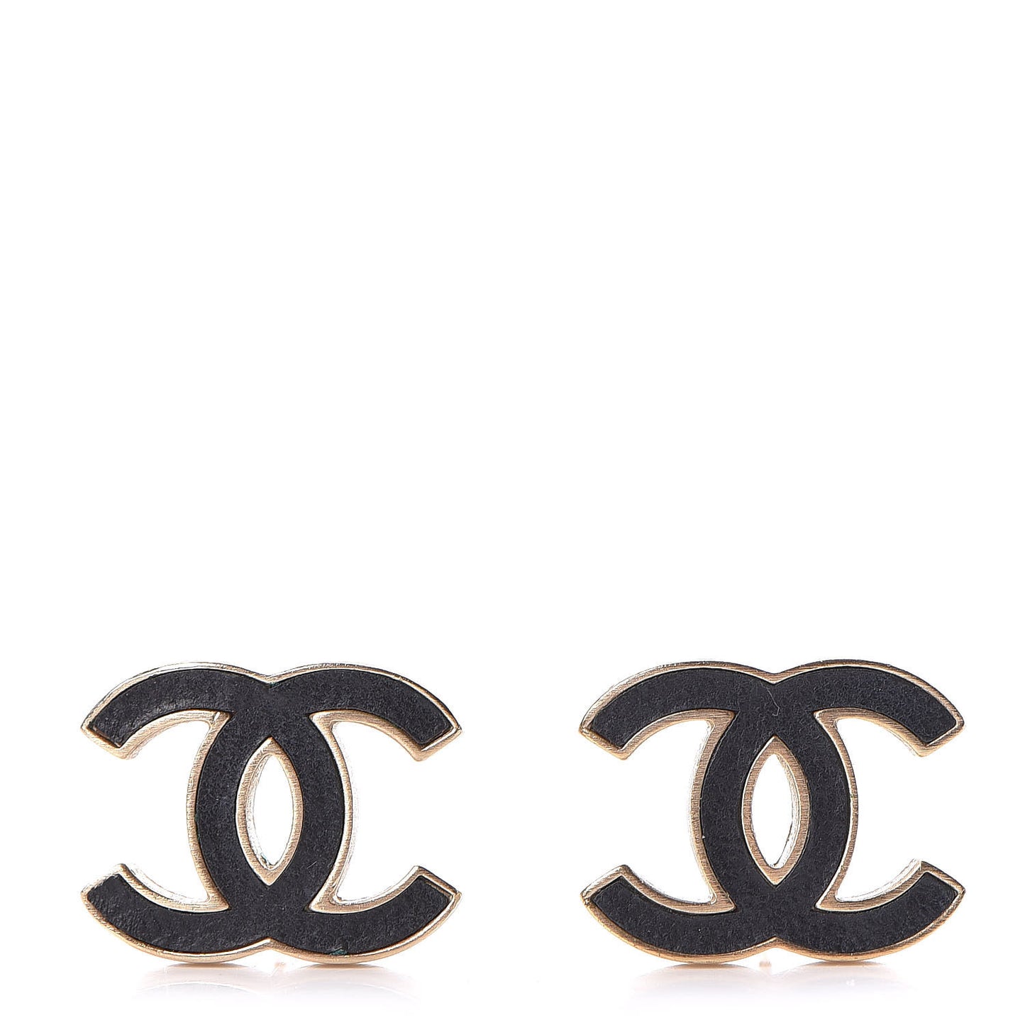 Lambskin CC Earrings Black Gold