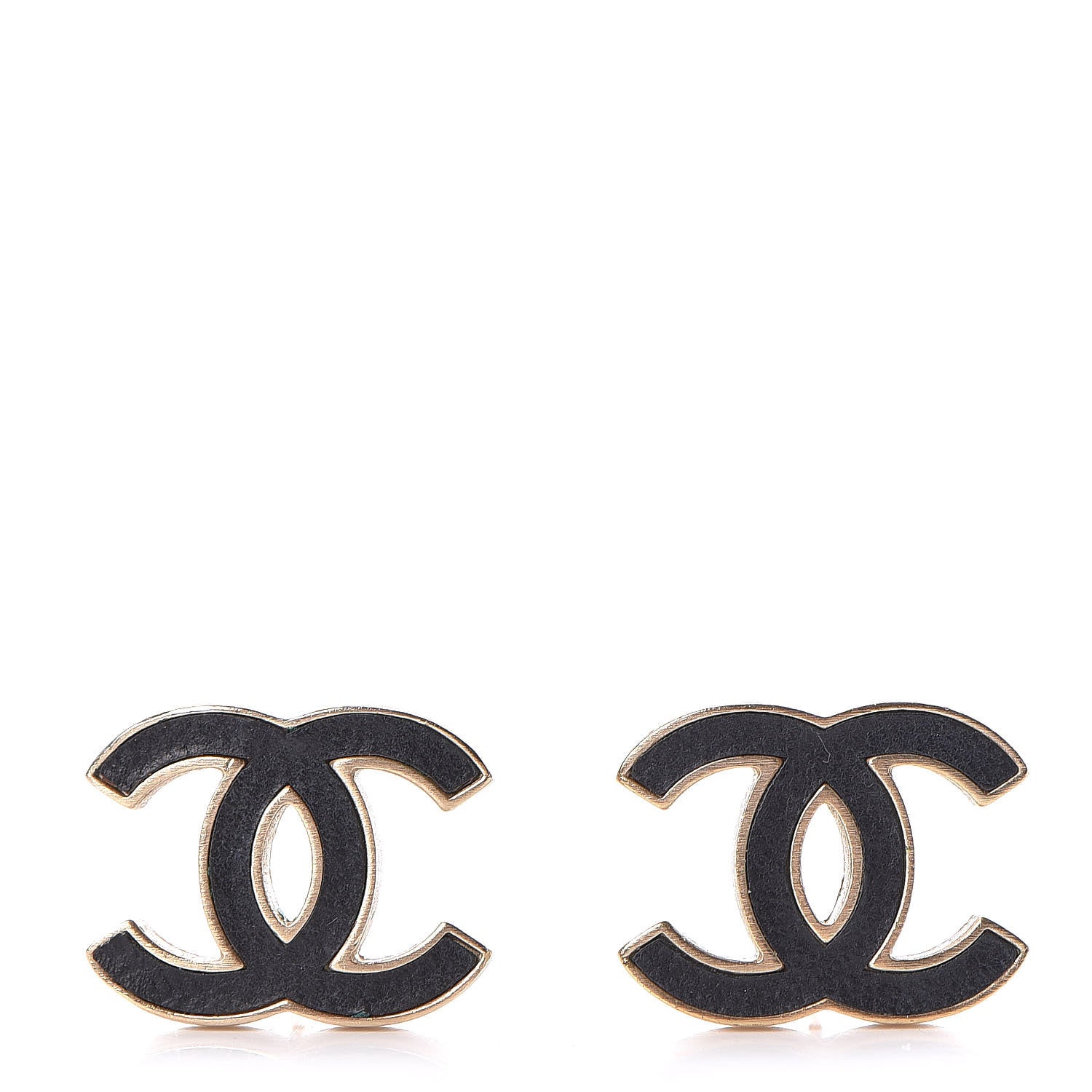 Chanel Lambskin CC Earrings Black Gold 1 of 7