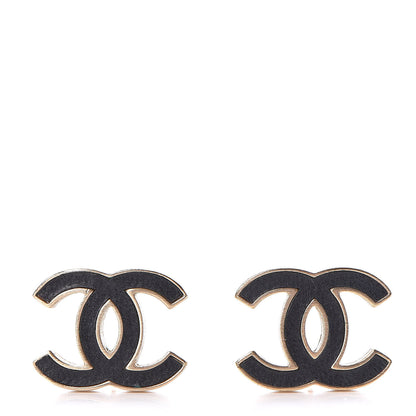 Chanel Lambskin CC Earrings Black Gold 1 of 7
