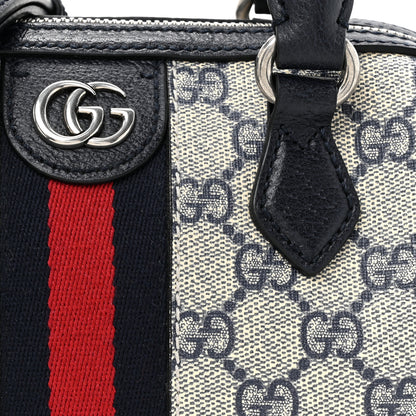 Gucci GG Supreme Monogram Textured Dollar Calfskin Web Mini Ophidia Top Handle Bag Beige Blue 8 of 10
