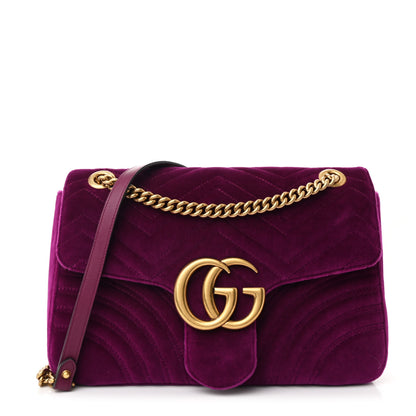 Gucci Velvet Matelasse Medium GG Marmont Shoulder Bag Fuchsia Violet Cyclamen 1 of 10
