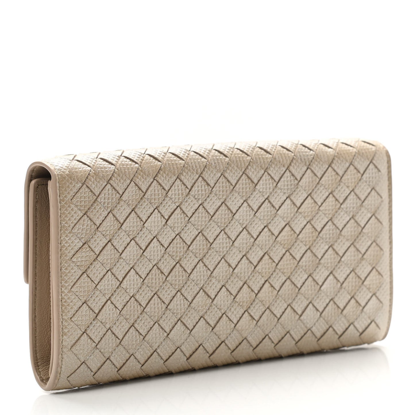 Metallic Nappa Intrecciato Continental Flap Wallet Beige
