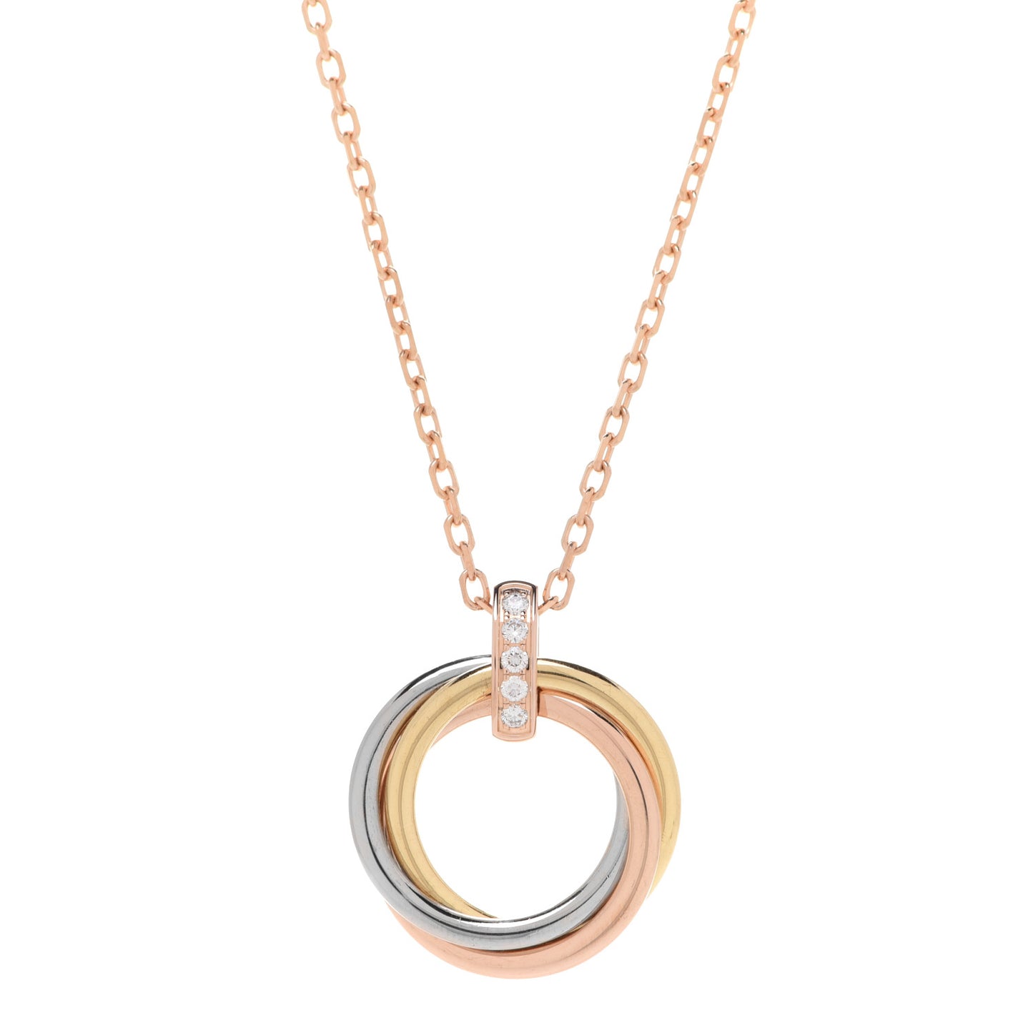 18K Pink White Yellow Gold Diamond Trinity Pendant Necklace