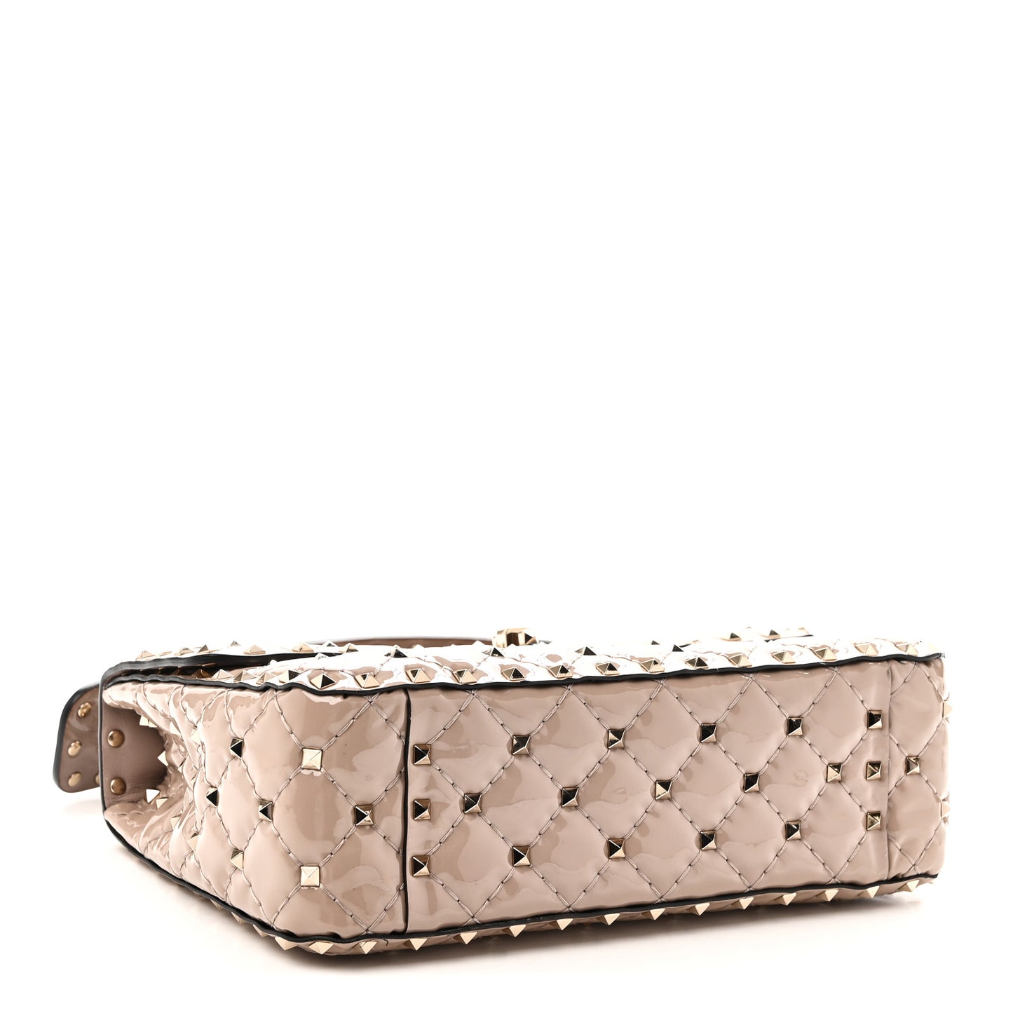 Patent Medium Rockstud Spike Shoulder Bag Poudre